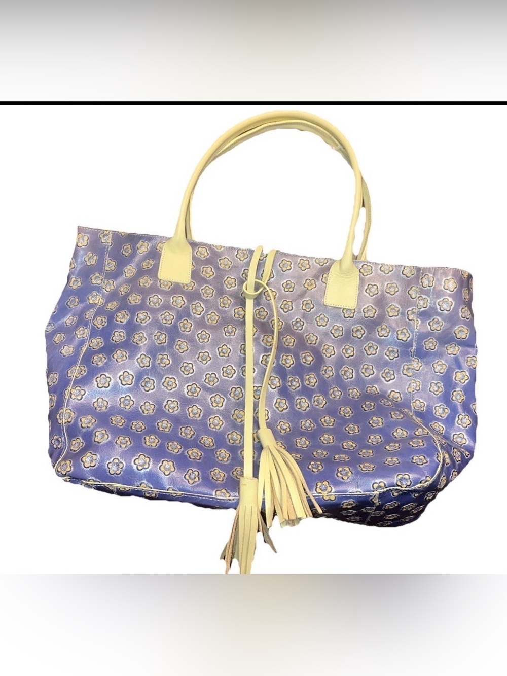 Cavalcanti Leather Blue Bag Tote Purse With Embossed Flowers Vintage Italy NEW